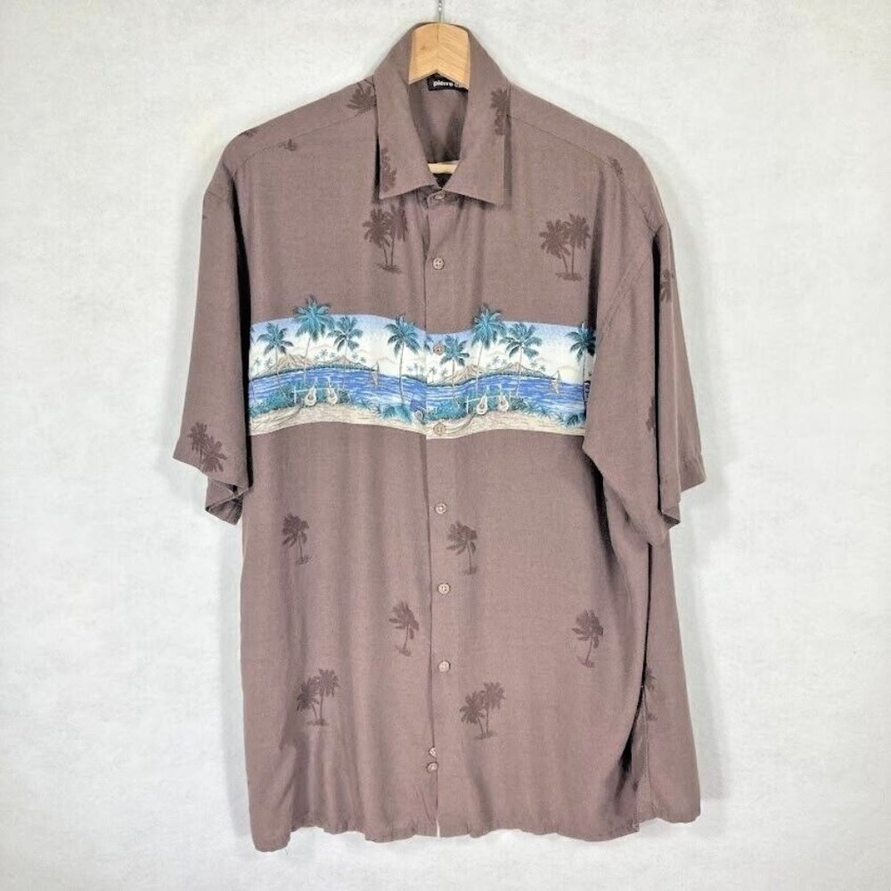 Pierre Cardin Hawaiian Shirt Button Down Short Sleeve Lightweight L